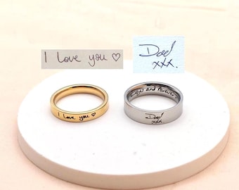 Actual Handwriting Ring, Custom Engraved Signature Ring, Personalised Memorial Band, Unisex Keepsake Gift