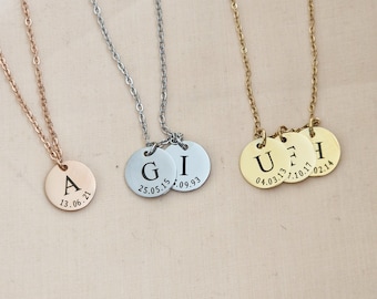 Collar con inicial y fecha • Collar con fecha de nacimiento familiar • Regalo personalizado grabado para bebé