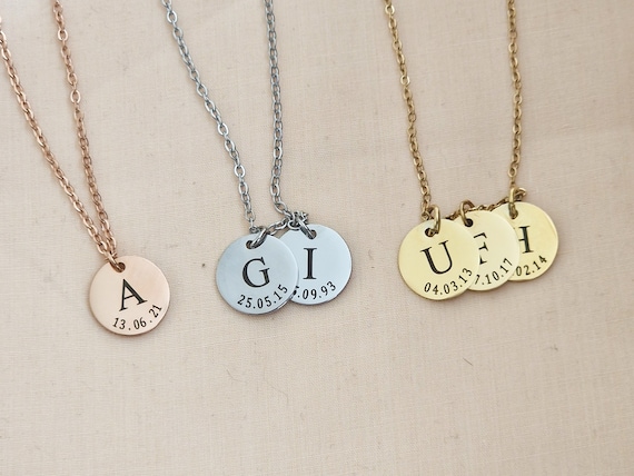 Initial and Date Necklace • Family Birthdate Necklace • Custom