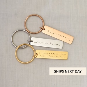 Personalised Morse Code Keyring, Custom Steel Morse Code Keychain, Silver Rose Gold