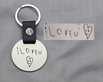 Personalised Handwriting Keyring, Custom Engraved Message,  Actual Handwriting Gift,  Round/Rectangle