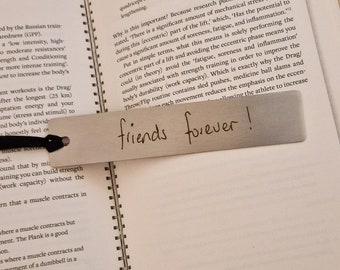Personalised Real Handwriting Stainless Steel Bookmark, Custom Bookmark, Engraved Metal Bookmark, Black Ribbon, Bookmark Gift
