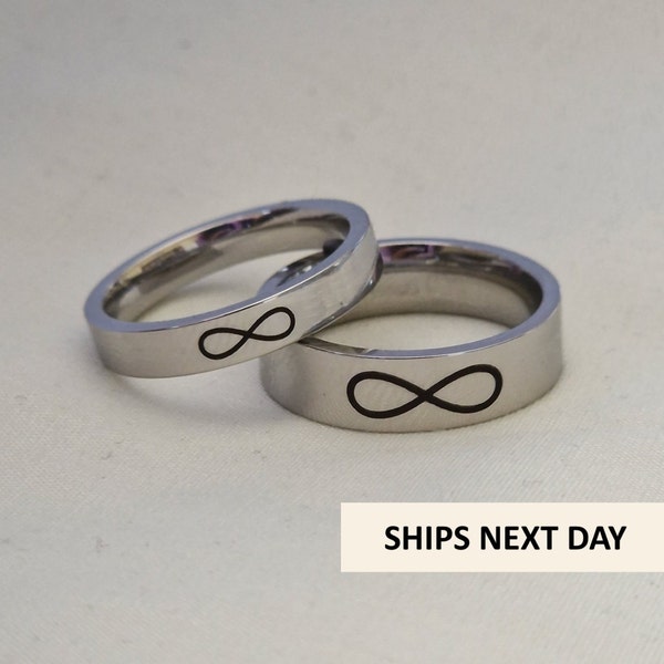 Personalised Infinity Couples Rings, Stainless Steel. 4/6mm. Together forever, Best Friend Rings Set. Matching Rings.