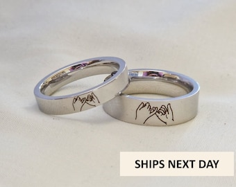 Personalised Pinky Promise Couples Rings, Stainless Steel. 4/6mm. Pinky Swear Best Friend Rings Set. Matching Rings. All sizes 4-14