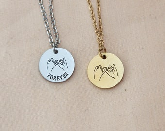 Pinky Promise Disc Necklace • Custom Engraved Pendant • Personalised Gift • BFF