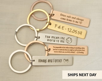 Personalised Bar Keyring Large Steel Keychain Fob Custom Engraved Text 3 Colours