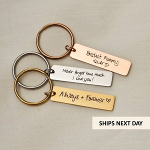 Gepersonaliseerde echte handschriftsleutelhanger, aangepaste stalen sleutelhanger met bericht, handtekeningsleutelhanger, zilver-roségoud