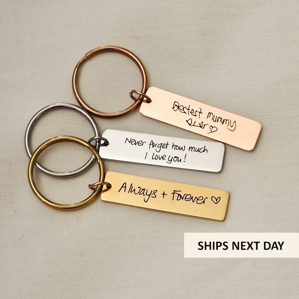 Personalised Actual Handwriting Keyring, Custom Message Steel Key Chain,  Signature Keyring, Silver Rose Gold