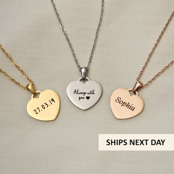 Engraved Personalized Heart Pendant Necklace Custom Text - Temu