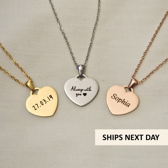 Engraved Personalized Heart Pendant Necklace Custom Text - Temu