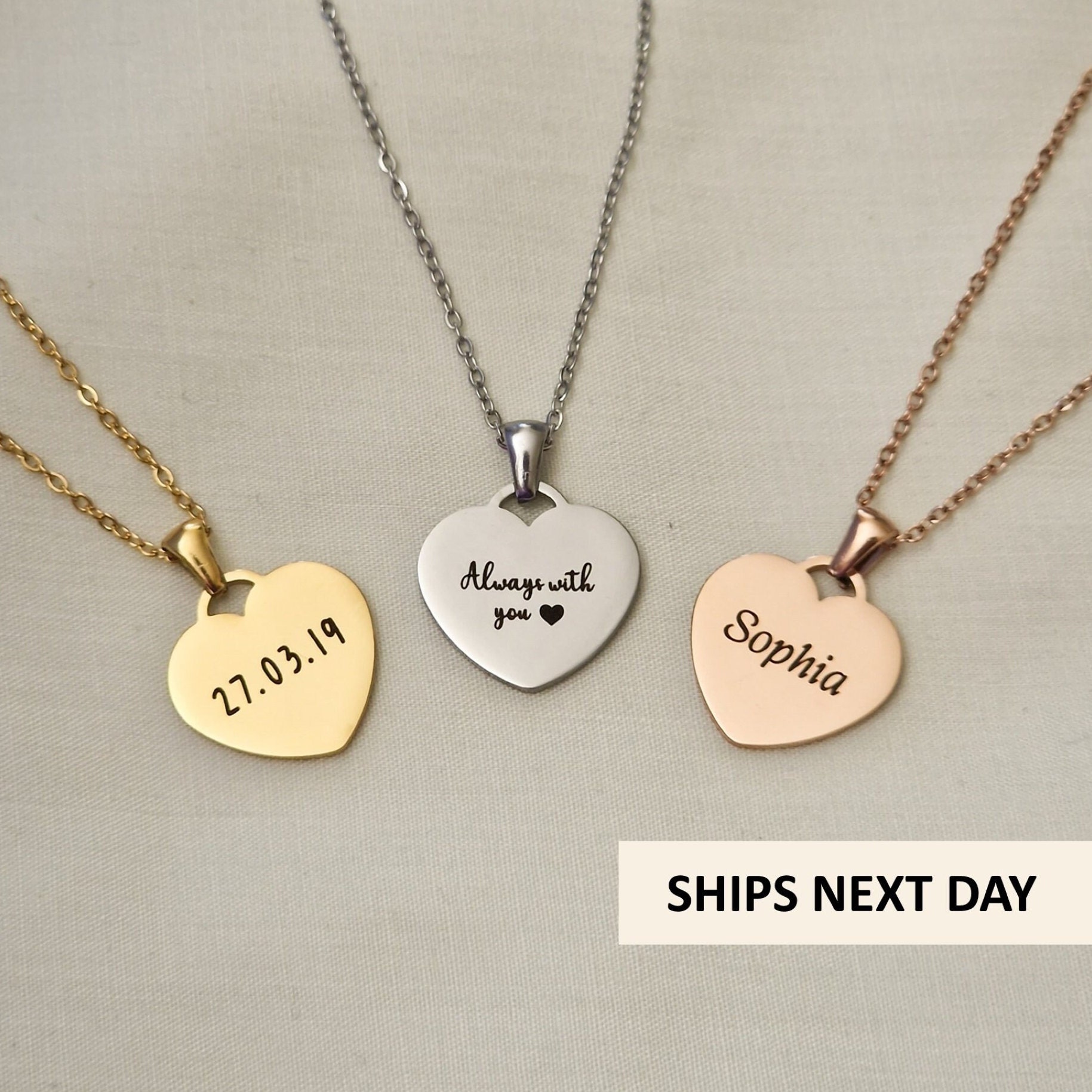 Engraved Personalized Heart Pendant Necklace Custom Text - Temu