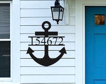 Letrero de ancla para número de casa, Letrero náutico personalizado para dirección, Letrero metálico de ancla para porche, Letrero para casa de playa, Decoración para casa de lago, Letrero con número de casa