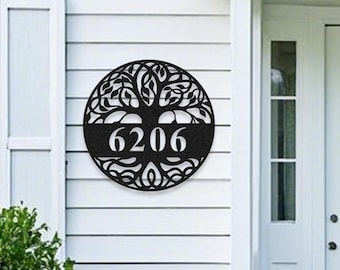 Benutzerdefinierte Baum des Lebens Hausnummer Schild, Baum des Lebens Metall Adressschild, Adressschild, personalisiertes Hausnummer Schild, Baum Adresse Dekor
