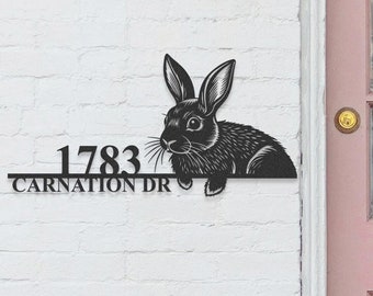 Bunny Metal Address Sign, Rabbit Metal House Numbers, Custom Address Sign Plaque,Bunny Street Sign,Rabbit Metal Wall Art,Front Door Sign