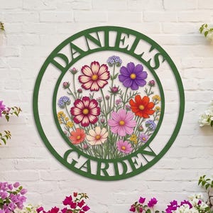 Personalized Wildflowers Metal Garden Sign, Custom Garden Name Sign, Outdoor Fence Wall Decor, Gift for Gardeners, Farmhouse Patio Decor