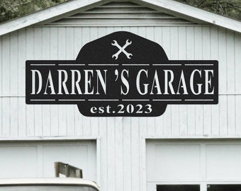 Placa de garagem personalizada, decoração de garagem, placa para oficina, placa de garagem personalizada, presente para o Dia dos Pais, presentes para o papai, presente para ele, placa de metal personalizada
