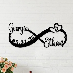 Letrero metálico de infinito personalizado, regalo de boda personalizado para parejas, arte de pared de metal de infinito, letrero de compromiso, regalo de aniversario, regalo para despedida de soltera