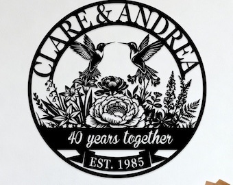 Letrero personalizado para el 40 aniversario, letrero metálico para el 40 aniversario, decoración de pared metálica para aniversario de bodas, letrero con el nombre de la familia, regalo de aniversario para padres.