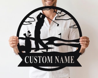 Letrero metálico personalizado para golf, letrero con nombre personalizado para golf, letrero para el hoyo 19, arte de pared metálico para golf, decoración para club de golf, letrero para la cueva del hombre, regalo para el Día del Padre