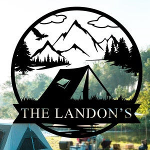 Mountain Campfire Metal Sign,Custom Tent Sign, Personalized Camp Decor,Camp Name Sign,Cabin Sign,Outdoor Decor,Outdoor Life Lovers Gift