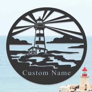 Personalized Lighthouse Decor,Custom Lighthouse Metal Sign,Lighthouse Metal Wall Art, Lighthouse Name Sign,Beach House Decor,Sailing Gift