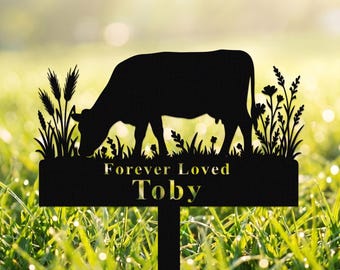Custom Cow Metal Garden Sign, Personalized Cattle Memorial Sign with Stake,  Cow Grave Marker, Cow Barn Farmhouse Decor,  Cow Yard Art