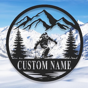 Skiing Custom Metal Sign,Personalized Skiing Wall Decor,Skiing Metal Art, Snow Skier Gift,Skiing Name Sign,Downhill Skiing Sign,Skier Gift
