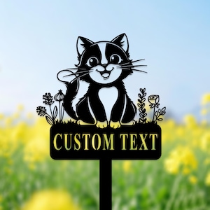 Custom Cat Memorial Stake, Personalized Metal Cat Grave Marker, Cat Floral Garden Stake, Cat Yard Stake, Cat Sympathy Sign, Cat Loss Gift
