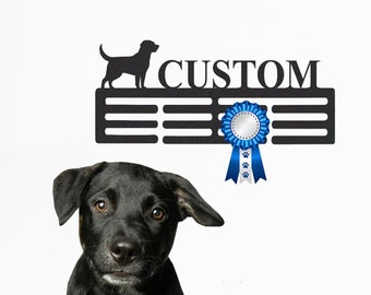 Percha para medallas con nombre personalizado, soporte para medallas, perchero para medallas Labrador, 12 peldaños para medallas y cintas, percha para medallas, expositor de medallas, expositor de premios