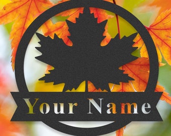 Maple Leaf Wall Decor,Maple Leaf Monogram,Canada Metal Sign,Custom Family Name Sign,Home Decor,Front Door Sign,Address Sign,Canadian Gift