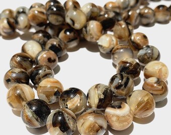 12mm Pearly White Natural Mother of Pearl Inlaid RoundBall Beads with 1mm Holes LOOSE BEADS Sold in Pre-Packed Bags of 10 Beads