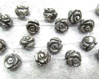 16MM PALAZZO IRON PYRITE GEMSTONE CARVED ROSE FLOWER FLORA LOOSE BEADS 15.5/"