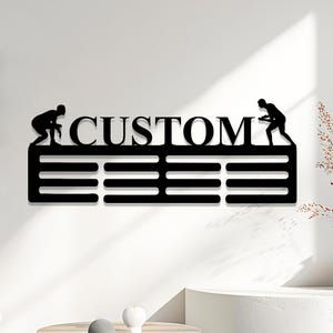 Personalized Wrestling Medal Hanger,Custom Wrestler Name Medal Holder,12 Rungs for Medals & Ribbons,Wrestling Medal Display Awards Sign