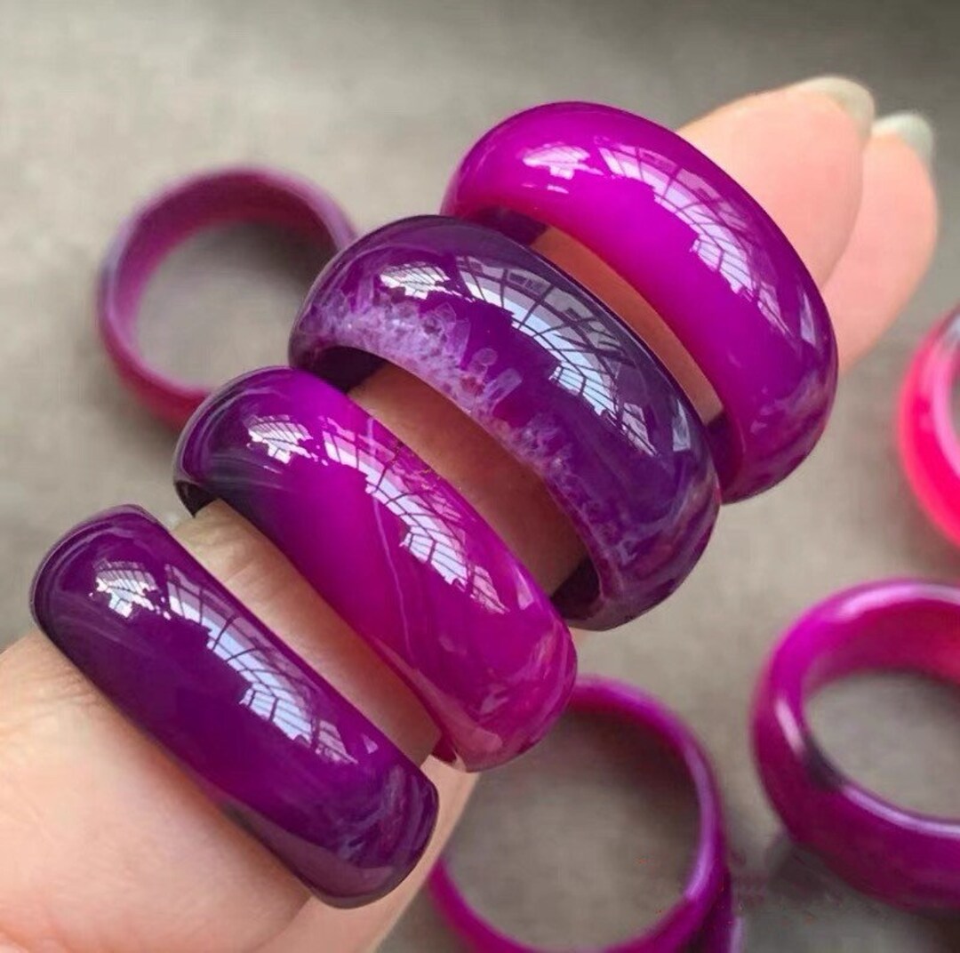 Purple Iced Rings 7-8/8-9/9-10 US Natural Purple Ice Agate Jade Chalcedony Ring Sweet ...
