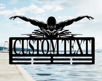 Custom Swimming Medal Hanger,Swimming Medal Holder,12 Rungs for Medals & Ribbons,Medal Rack,Swimming Medal Display,Name Awards Display