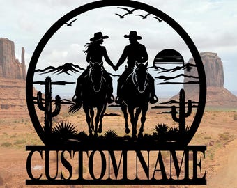 Custom Cowboy Cowgirl Couple Metal Sign Personalized Cowboy & Cowgirl Name Sign Western Couple Wall Art Cowboy Home Decor Cow Couple Gift