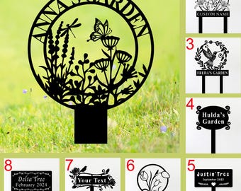 Decoración de jardín personalizada, letrero de jardín de metal con estaca, marcador de jardín personalizado, letrero para césped, letrero con el nombre del jardinero, letrero para patio exterior, regalo para mamá