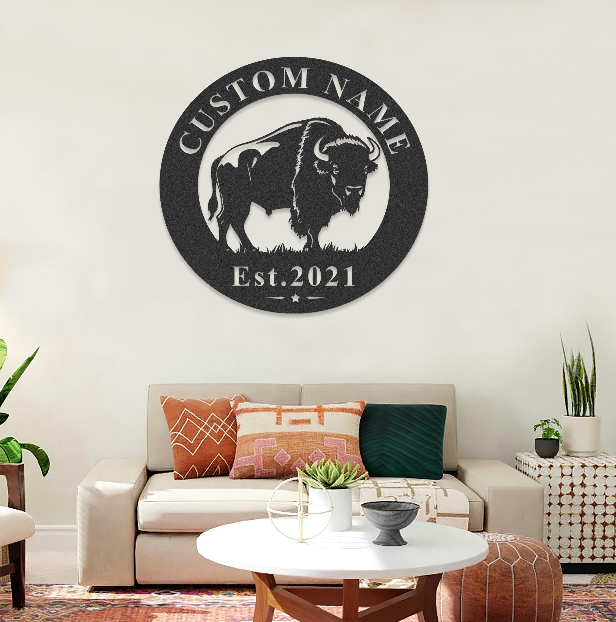 Custom Bison Monogram Sign,buffalo Metal Sign,buffalo Farm Decor,bison ...