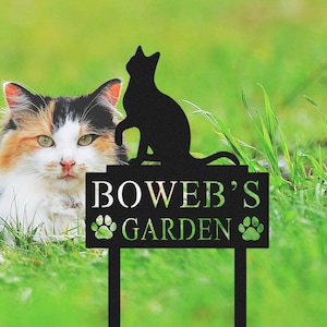 Cat Memorial Stake Personalized,Custom Pet Garden Decor,Custom Name Sign,Cat Grave Marker,Cat Lover Gift,Outdoor Home Decor, Metal Yard Art