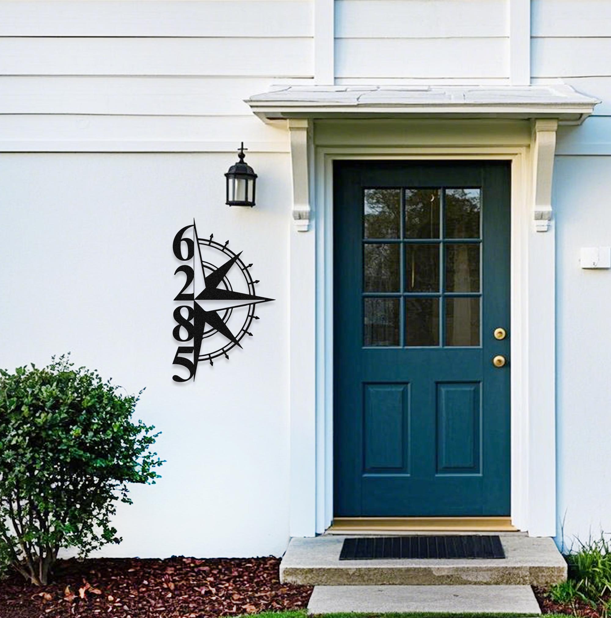 Compass Metal House Number Sign,Compass Wall Sign,Custom Compass Address Plaque,Home Number Sign,Outdoor Address Decor,Modern Address Sign