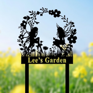 Personalized Fairy Metal Garden Sign, Custom Fairy Garden Stakes, Gardener Name Stake, Flower Beds Decor, Outdoor Garden Sign, Yard Art