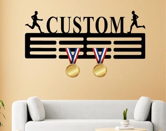 Perchero de medallas personalizado con monograma para correr, expositor de medallas con nombre de carrera, porta medallas deportivas personalizado, letrero de premios para correr, perchero para premios para correr