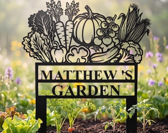 Custom Vegetables Garden Sign with Stakes, Personalized Garden Name Sign, Metal Yard Art, Garden Decor, Gift for Gardener,