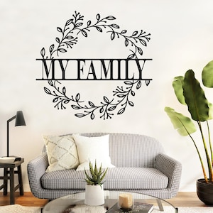 Letrero de apellido personalizado, decoración de letras personalizada, decoración de pared con monograma, letrero de metal, decoración de hojas para el hogar, decoración para la puerta de entrada, decoración del hogar