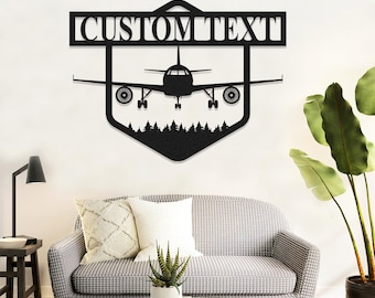 Personalized Airplane Wall Decor,Custom Pilot Name Sign, Aircraft Metal Sign,Air plane Metal Decor,Airplane Room Decor,Gift for Pilot