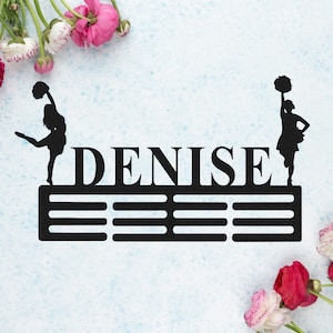 Cheerleader Custom Name Medal Hanger,Personalized Medal Display,12 Rungs for Medals & Ribbons,Cheerleader Medal Holder,Sport Display Awards