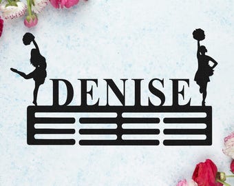 Cheerleader Custom Name Medal Hanger,Personalized Medal Display,12 Rungs for Medals & Ribbons,Cheerleader Medal Holder,Sport Display Awards
