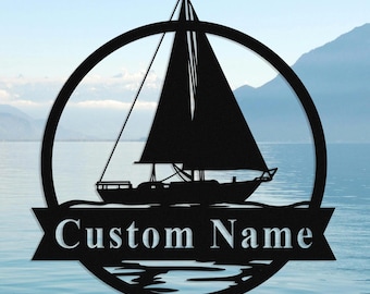 Custom Sailboat Monogram,Personalized Metal Name Sign,Sailboat Metal Wall Art,Sailboat Home Decor,Door Decor,Lake House Sign,Gift for Sailor