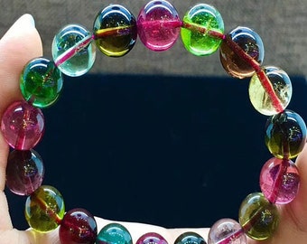 A+ 6-12mm Genuine Tourmaline Crystal Quartz,clear rainbow rock round beads bracelet jewelry,women Attractive gift