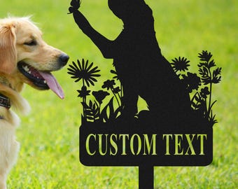 Custom Dog Memorial Stake,Personalized Dog Garden Decor,Dog Metal Sign With Flowers,Dog Grave Marker,Dog Yard Sign,Outdoor Dog Garden Decor